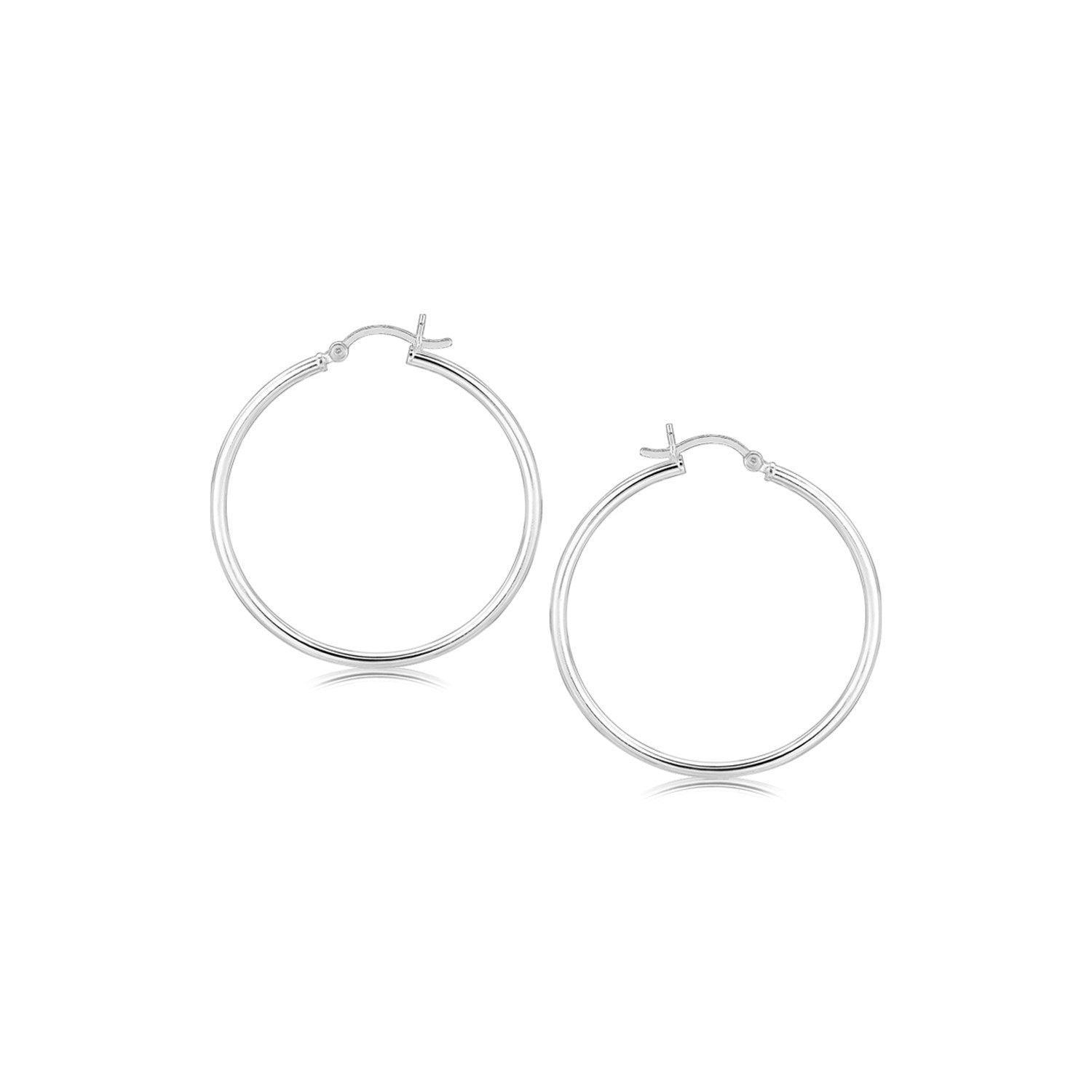 Sterling Silver Rhodium Plated Thin and Polished Hoop Style Earrings (35mm)