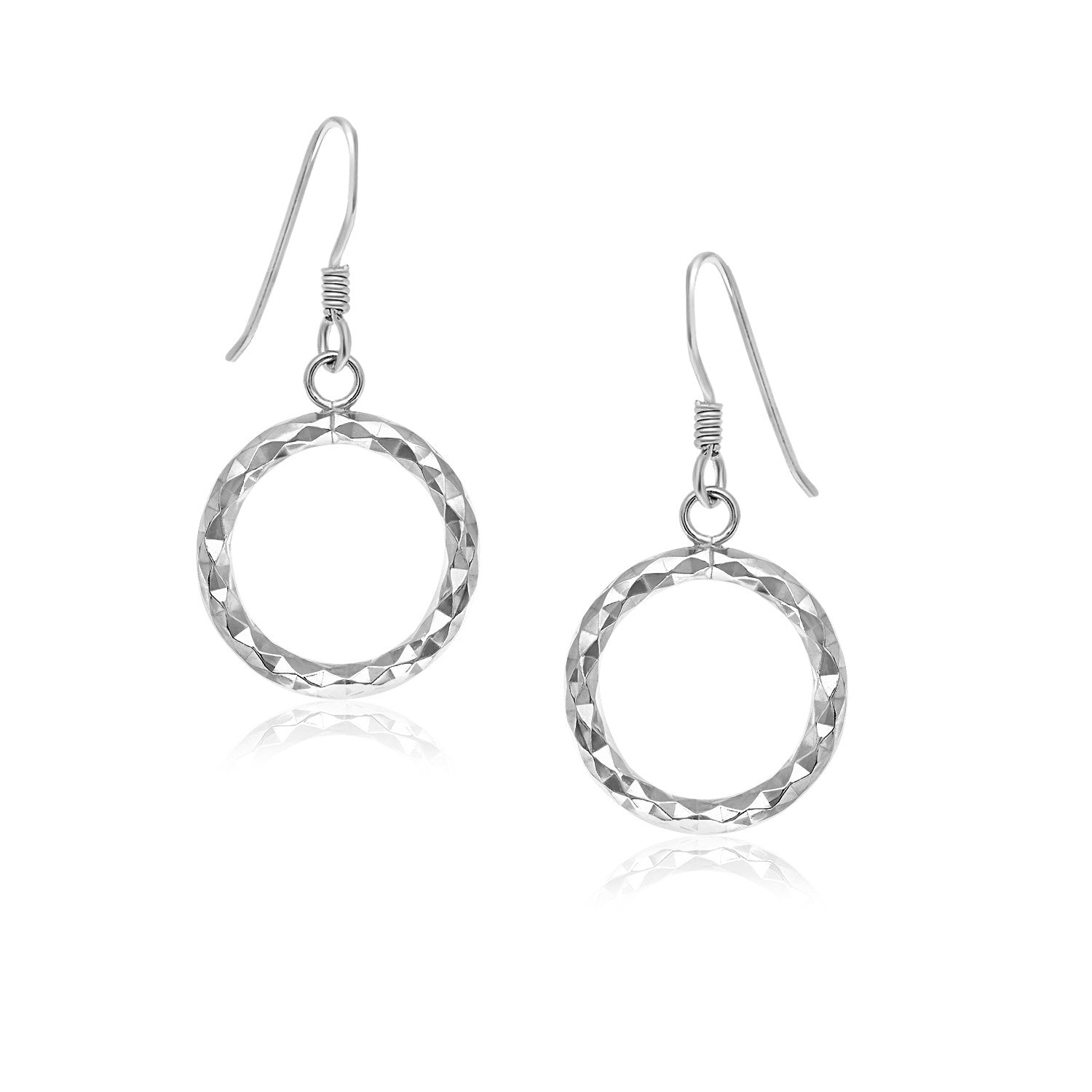 Sterling Silver Textured Open Circle Drop Style Earrings