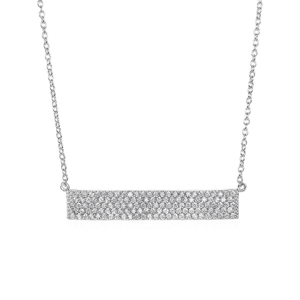 Wide Bar Necklace with Cubic Zirconia in Sterling Silver