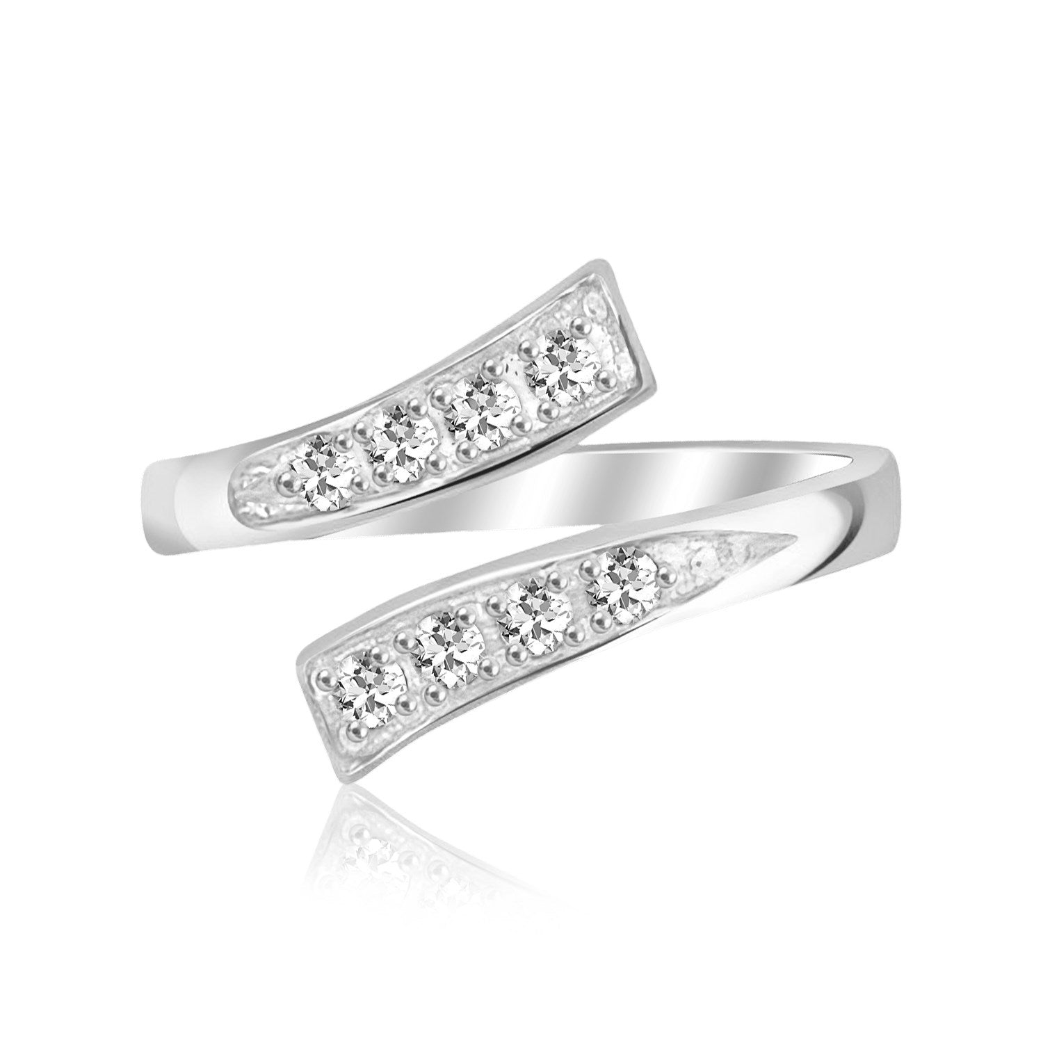 Sterling Silver Rhodium Plated Toe Ring with White Cubic Zirconia Accents
