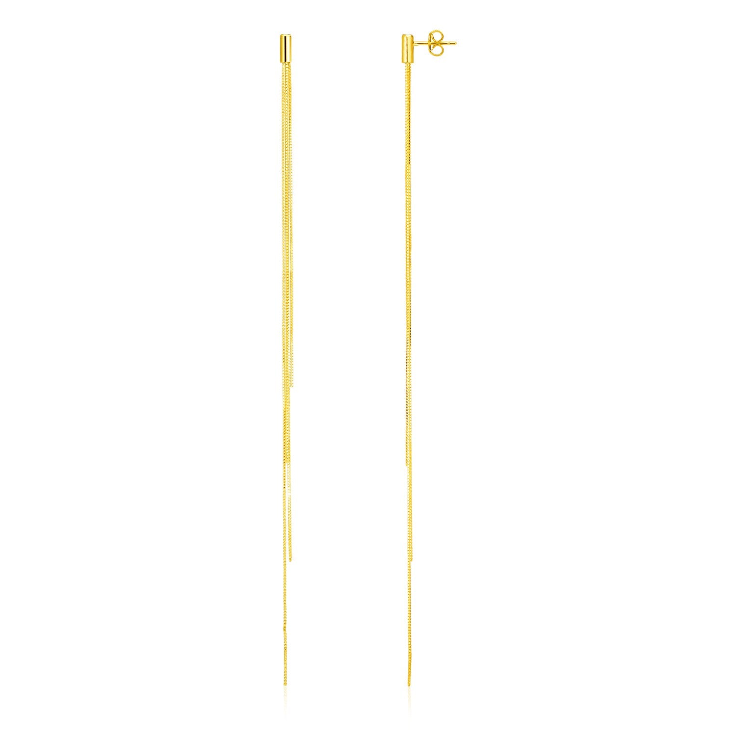 14k Yellow Gold Long Chain Post Earrings