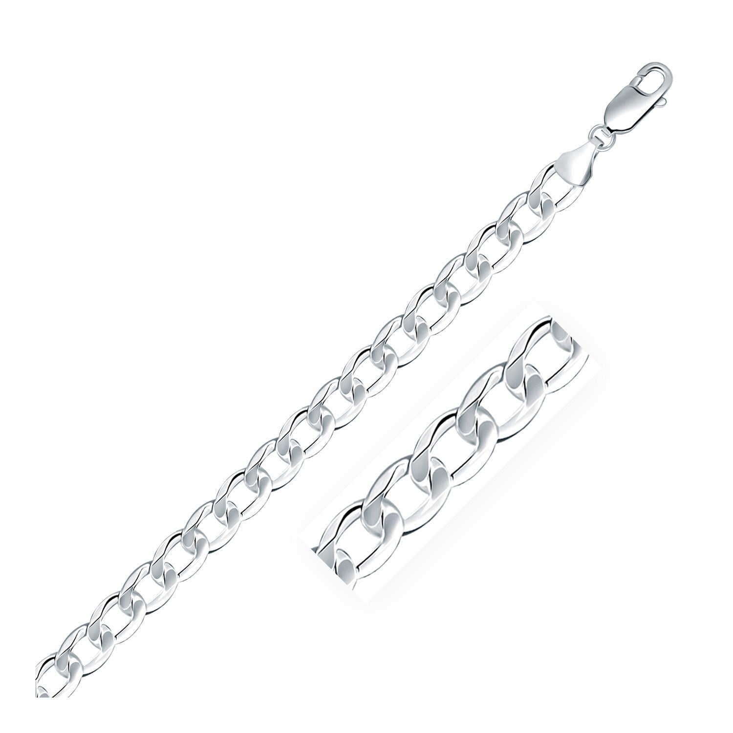 Rhodium Plated 7.2mm Sterling Silver Curb Style Bracelet