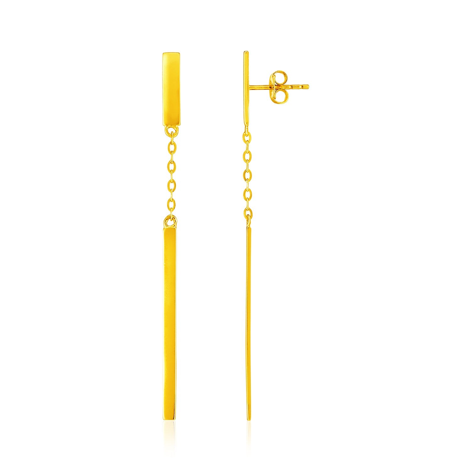 14k Yellow Gold Polished Bar Earrings with Chain and Bar Drop