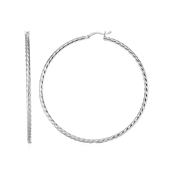 Hoop Earrings with Twist Texture in Sterling Silver