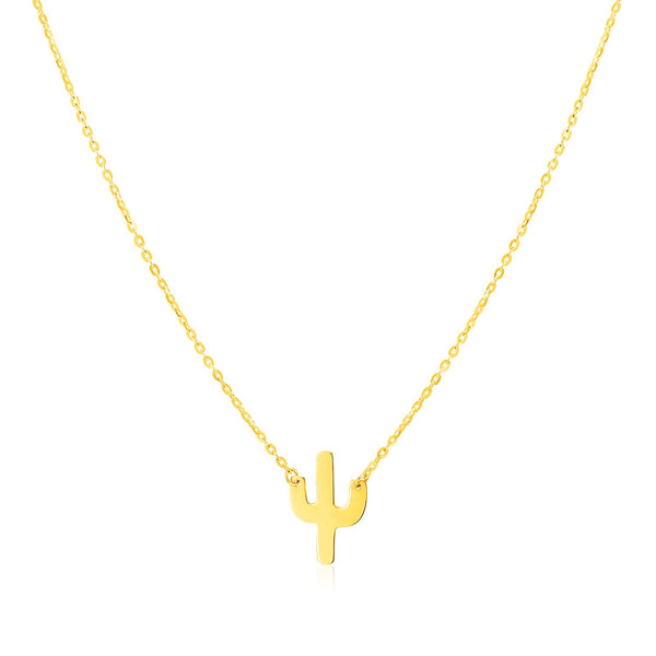 14K Yellow Gold Necklace with Cactus