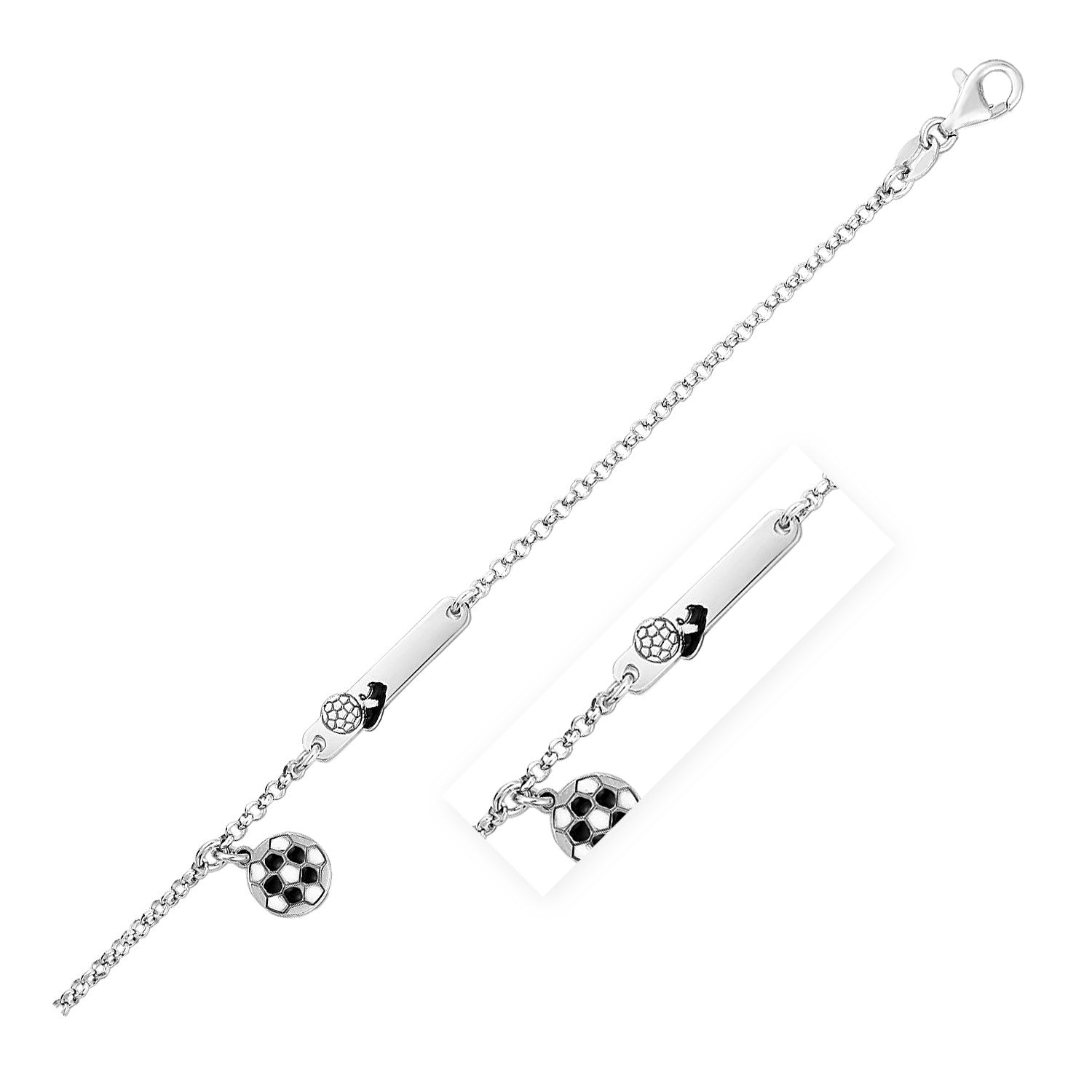 Sterling Silver Childs Identification Bracelet with Soccer Ball Charm