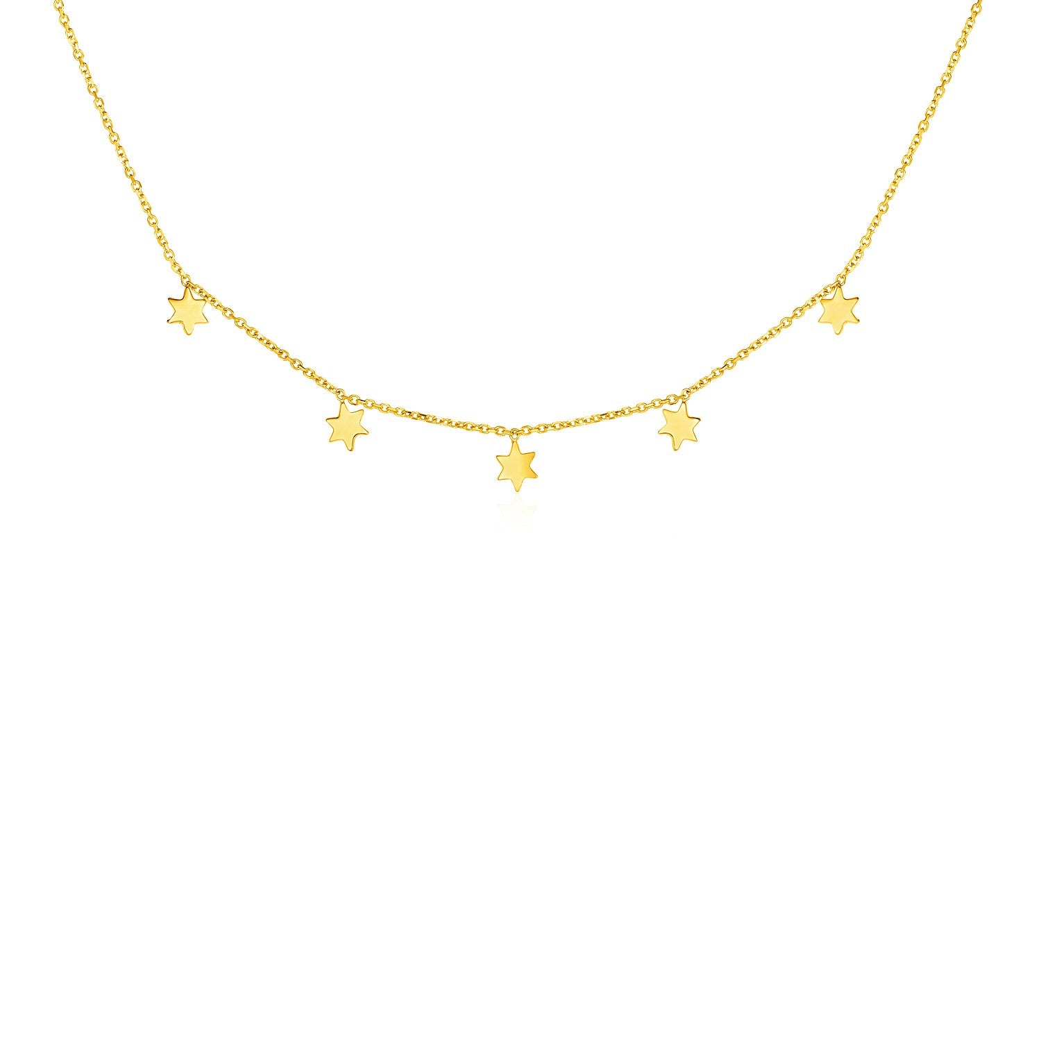 14k Yellow Gold Necklace with Six Pointed Stars