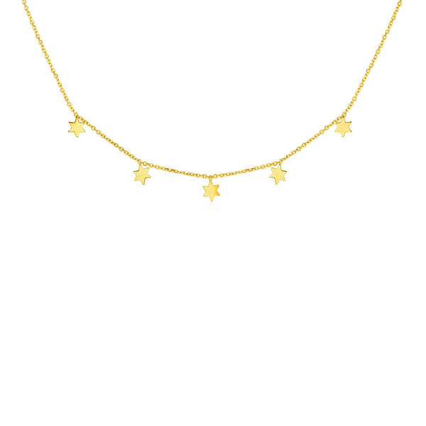 14k Yellow Gold Necklace with Six Pointed Stars