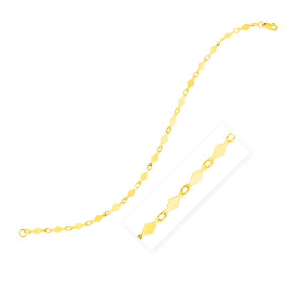 14K Yellow Gold Polished Diamond Motif Chain Bracelet