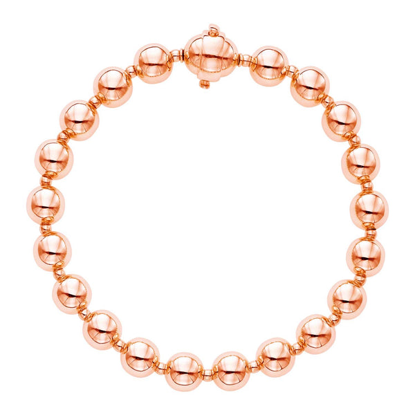 14k Rose Gold 7 3/4 inch Polished Bead Bracelet