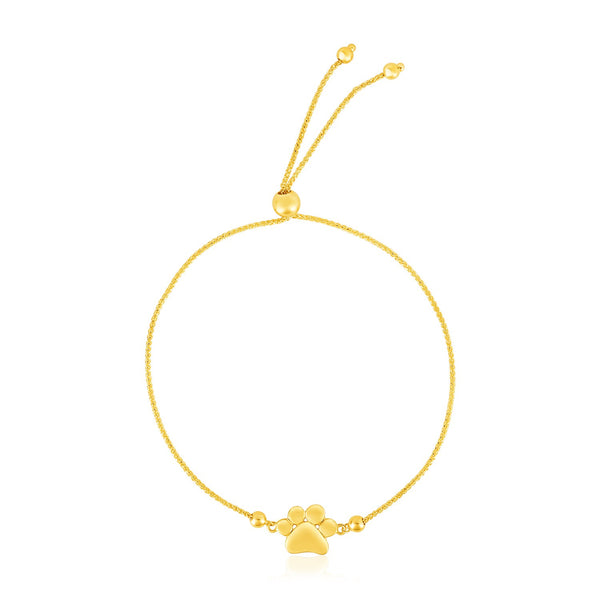 14k Yellow Gold Adjustable Paw Print Bracelet