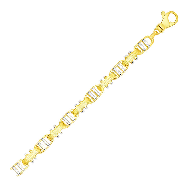 14k Two Tone Gold Mens Mariner Link Bracelet