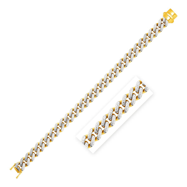 14k Two Tone Gold 8 1/4 inch Curb Chain Bracelet with White Pave