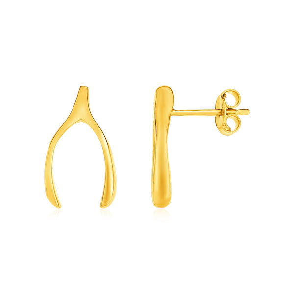 14k Yellow Gold Post Earrings with Wishbones