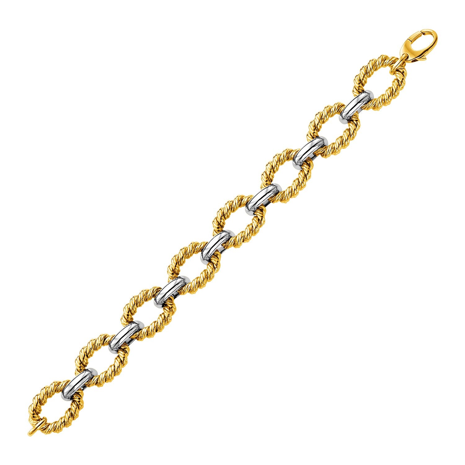 14k Two Tone Gold Textured Oval Link Bracelet