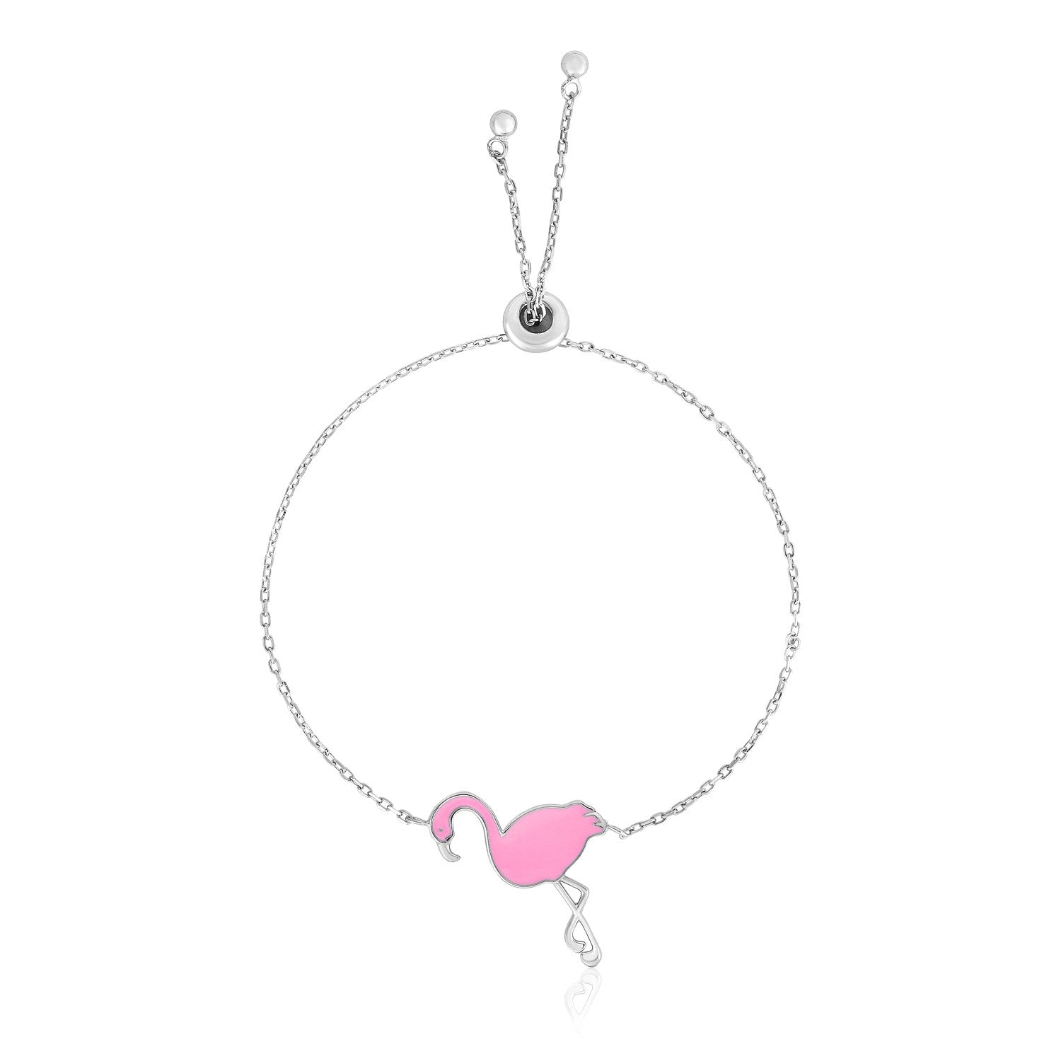 Sterling Silver 9 1/4 inch Adjustable Bracelet with Enameled Flamingo