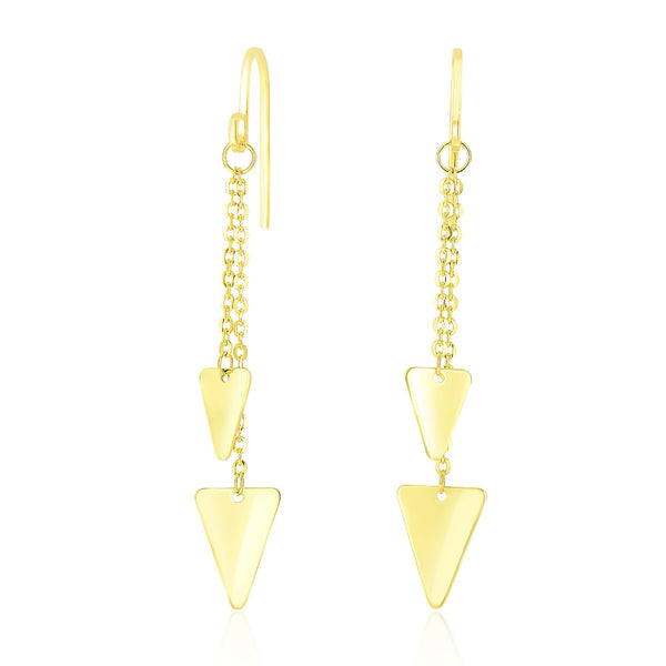 14k Yellow Gold Two-Size Triangle Motif Chain Dangling Earrings