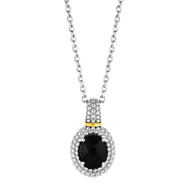 Necklace with Oval Onyx Pendant in Sterling Silver and 18k Yellow Gold