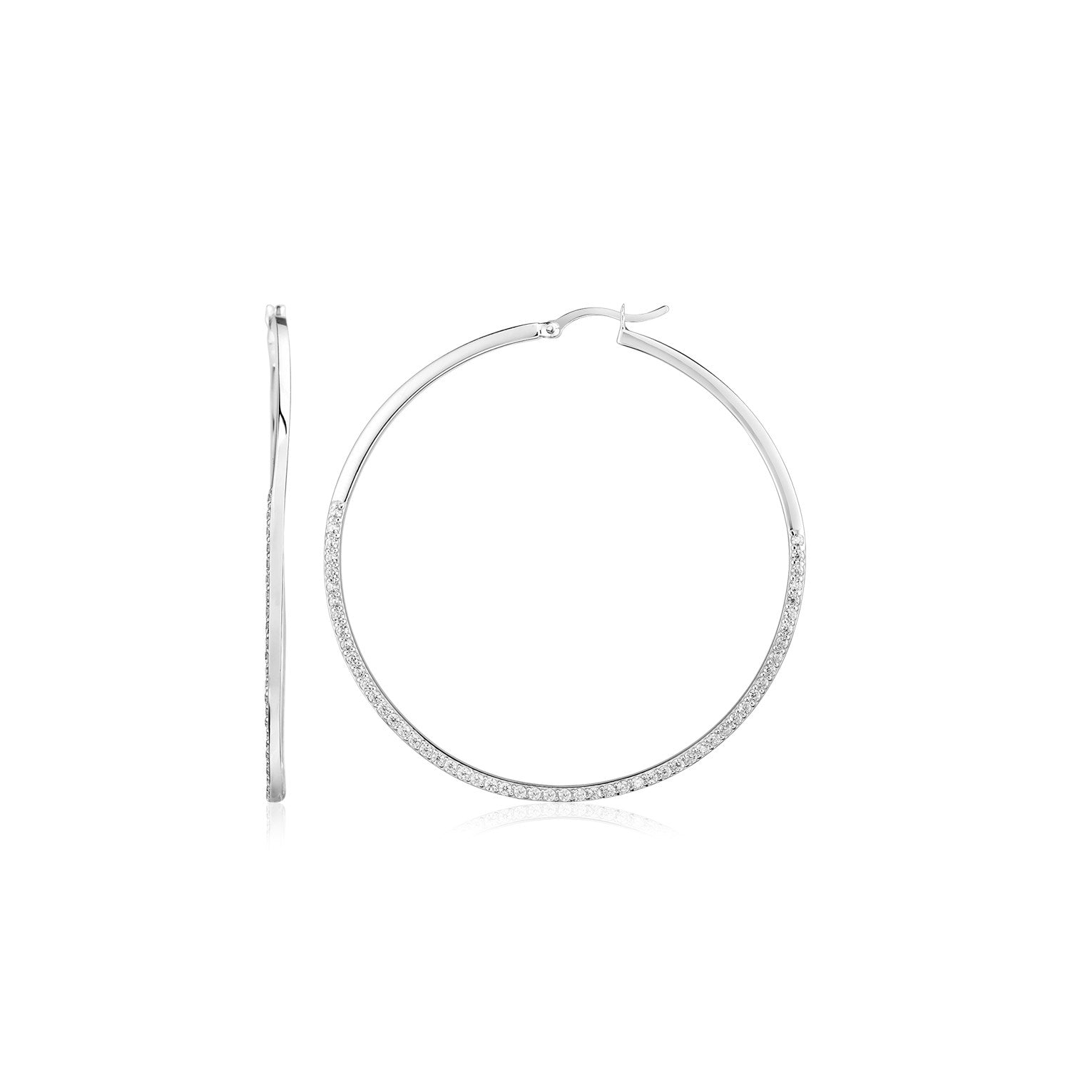 Sterling Silver Large Textured Rectangular Profile Hoop Earrings