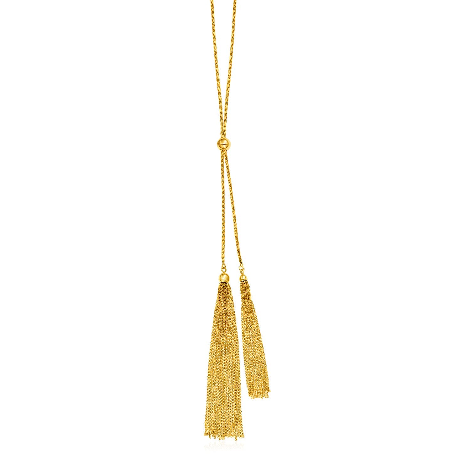 14k Yellow Gold 28 inch Lariat Style Tassel Necklace