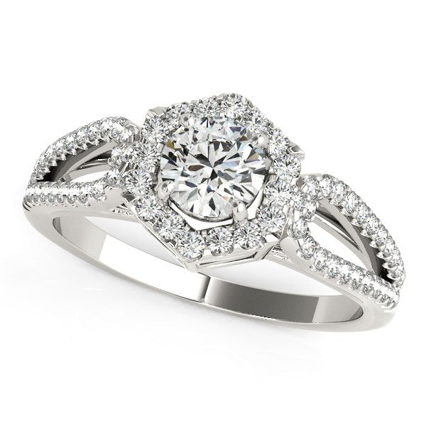 14k White Gold Diamond Engagement Ring with Hexagon Halo Border (7/8 cttw)