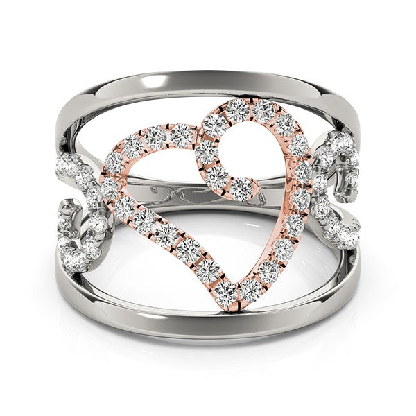 Heart Motif Filigree Style Diamond Ring in 14k White And Rose Gold (1/4 cttw)