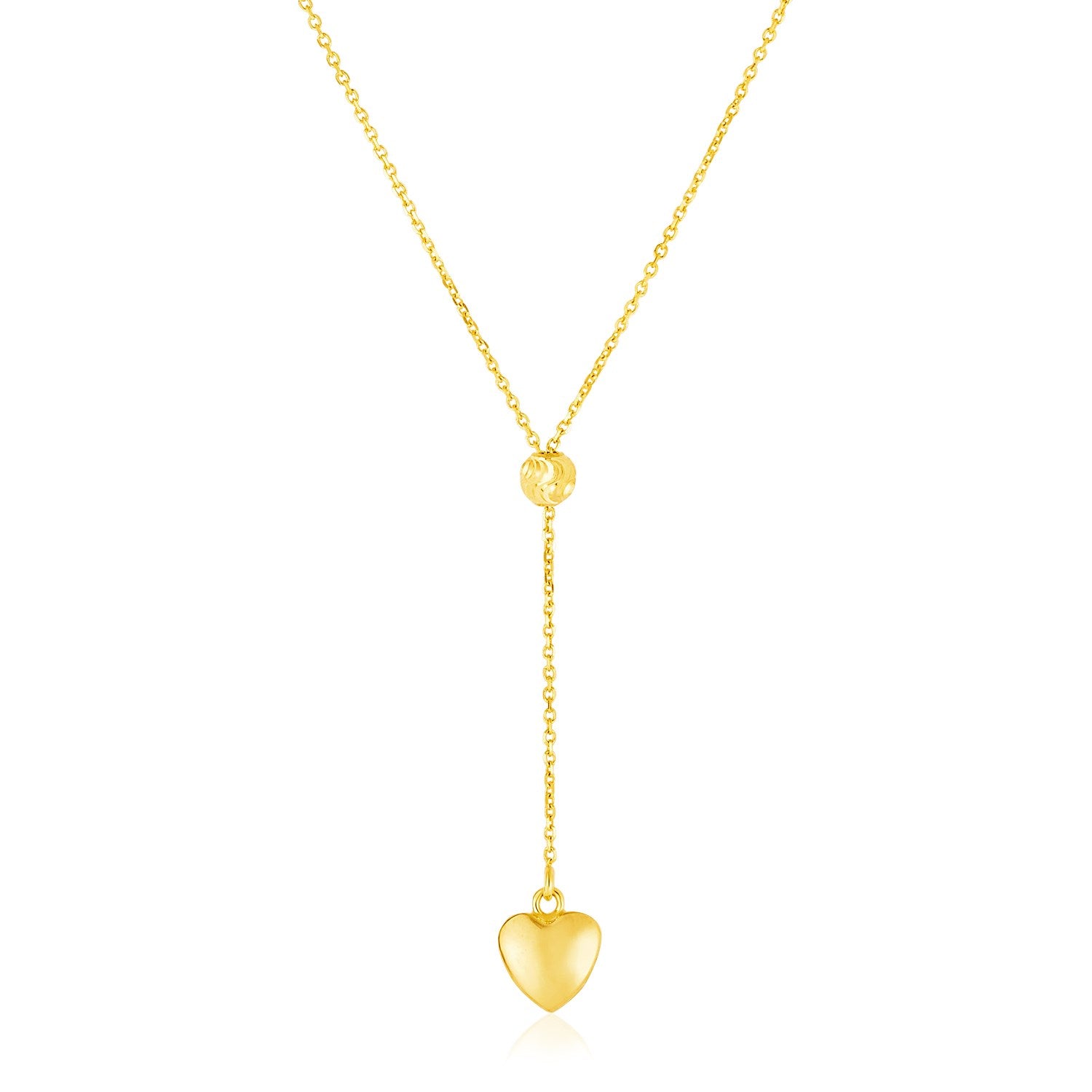 14k Yellow Gold Lariat Style Necklace with Heart