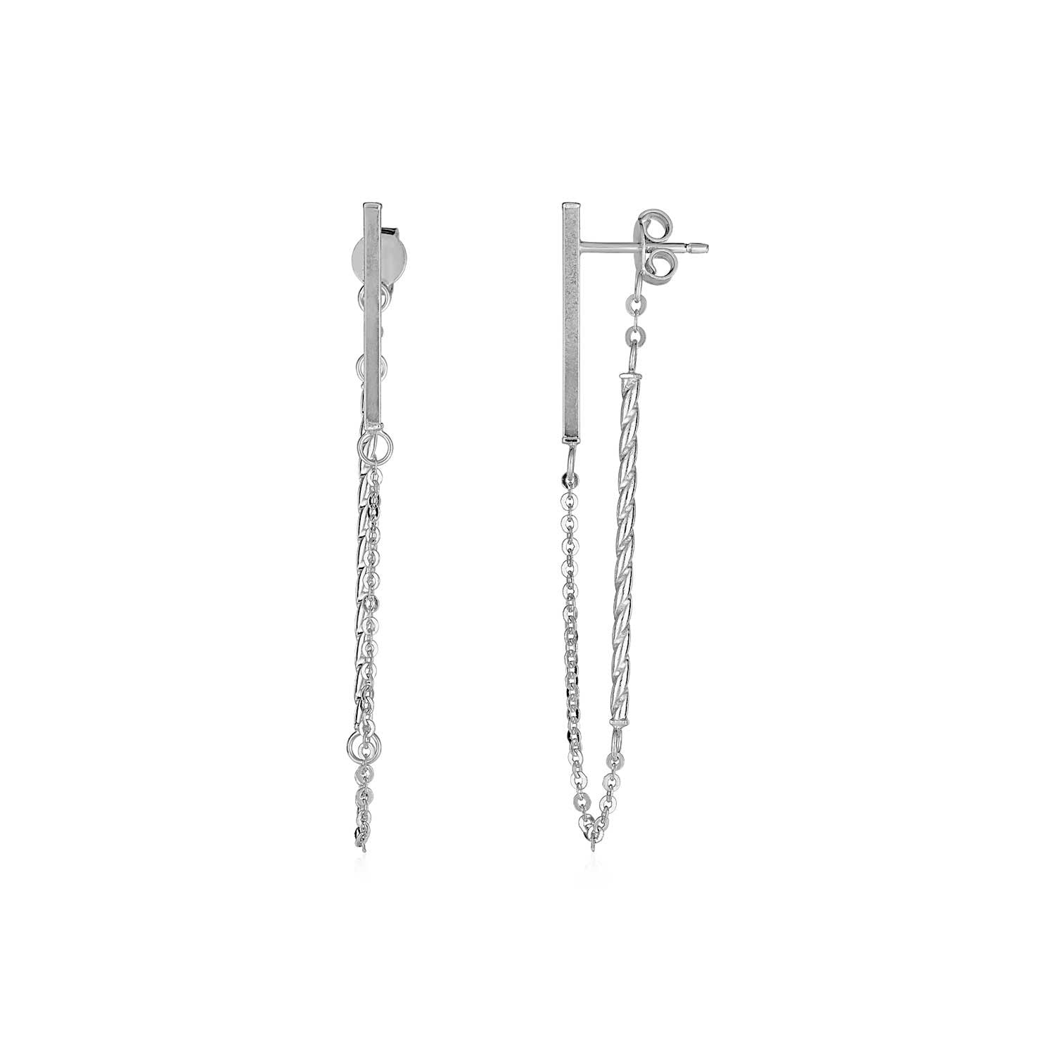 14k White Gold Bar and Chain Dangle Earrings