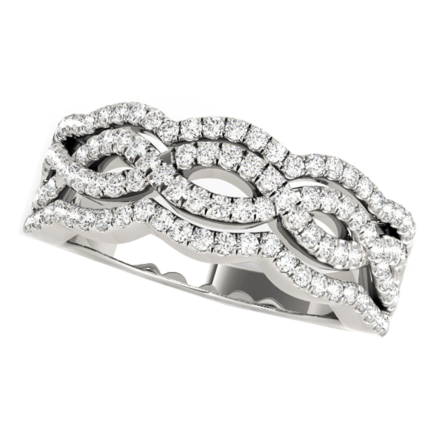 Diamond Studded Ring with Four Curves in 14k White Gold (5/8 cttw)