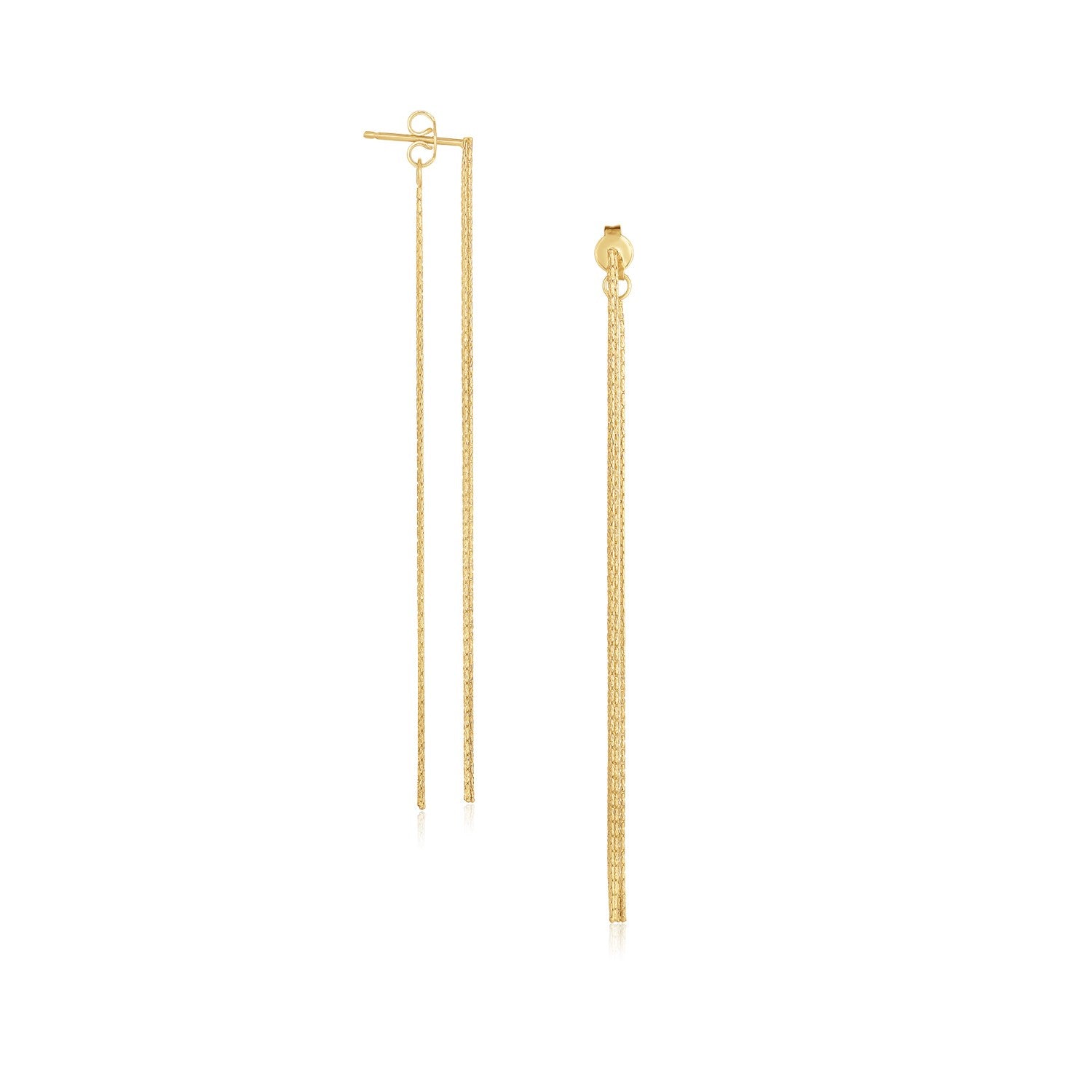 14k Yellow Gold Double Chain Style Drop Earrings