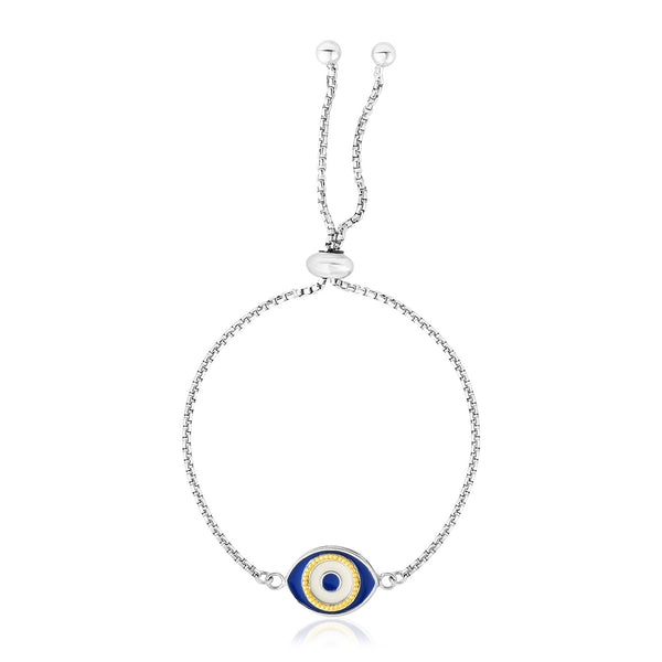 Sterling Silver Adjustable Two Toned Enameled Evil Eye Friendship Bracelet