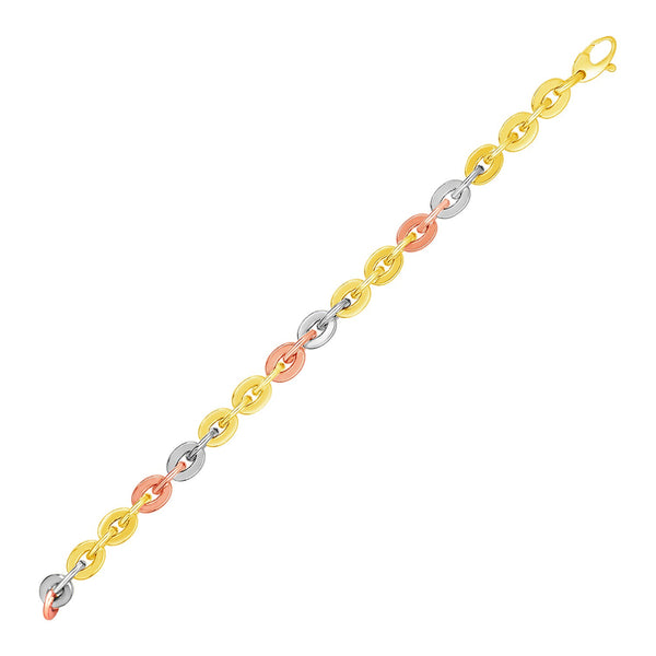 14k Tri Color Gold Oval Link Bracelet