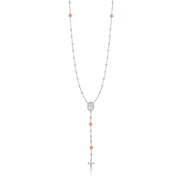 Sterling Silver Two Toned Rosary Style Lariat Necklace