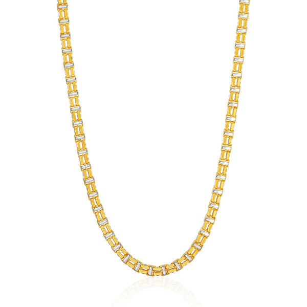 14k Two-Toned Yellow and White Gold Double Link Men's Necklace