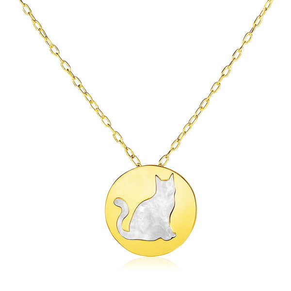 14k Yellow Gold Necklace with Cat Symbol in Mother of Pearl