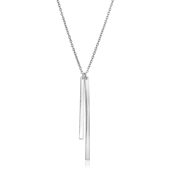 Sterling Silver Necklace with Two Polished Bar Pendants