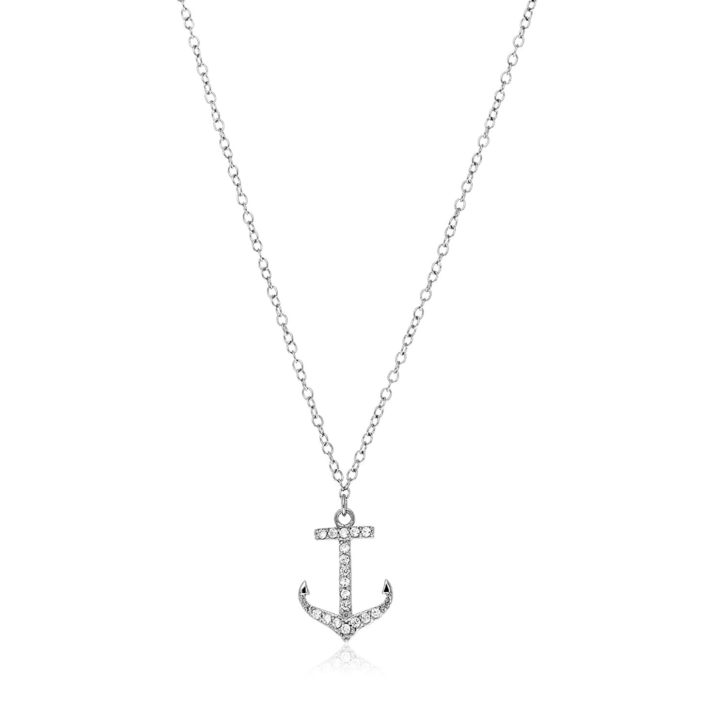 Sterling Silver Anchor Necklace with Cubic Zirconias