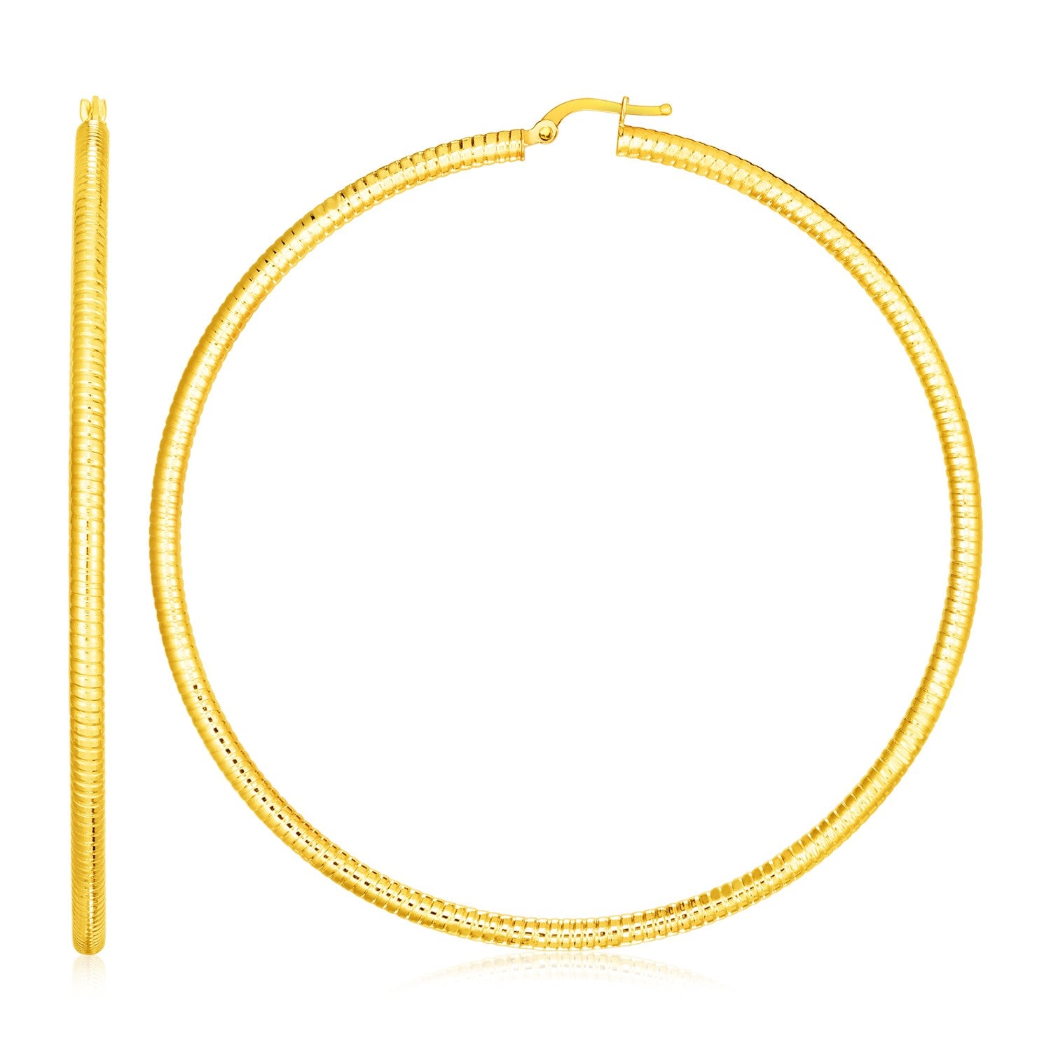 14k Yellow Gold Polished Large Round Hoop Earrings