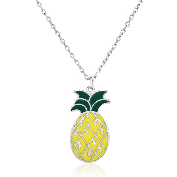 Sterling Silver 18 inch Necklace with Enameled Pineapple