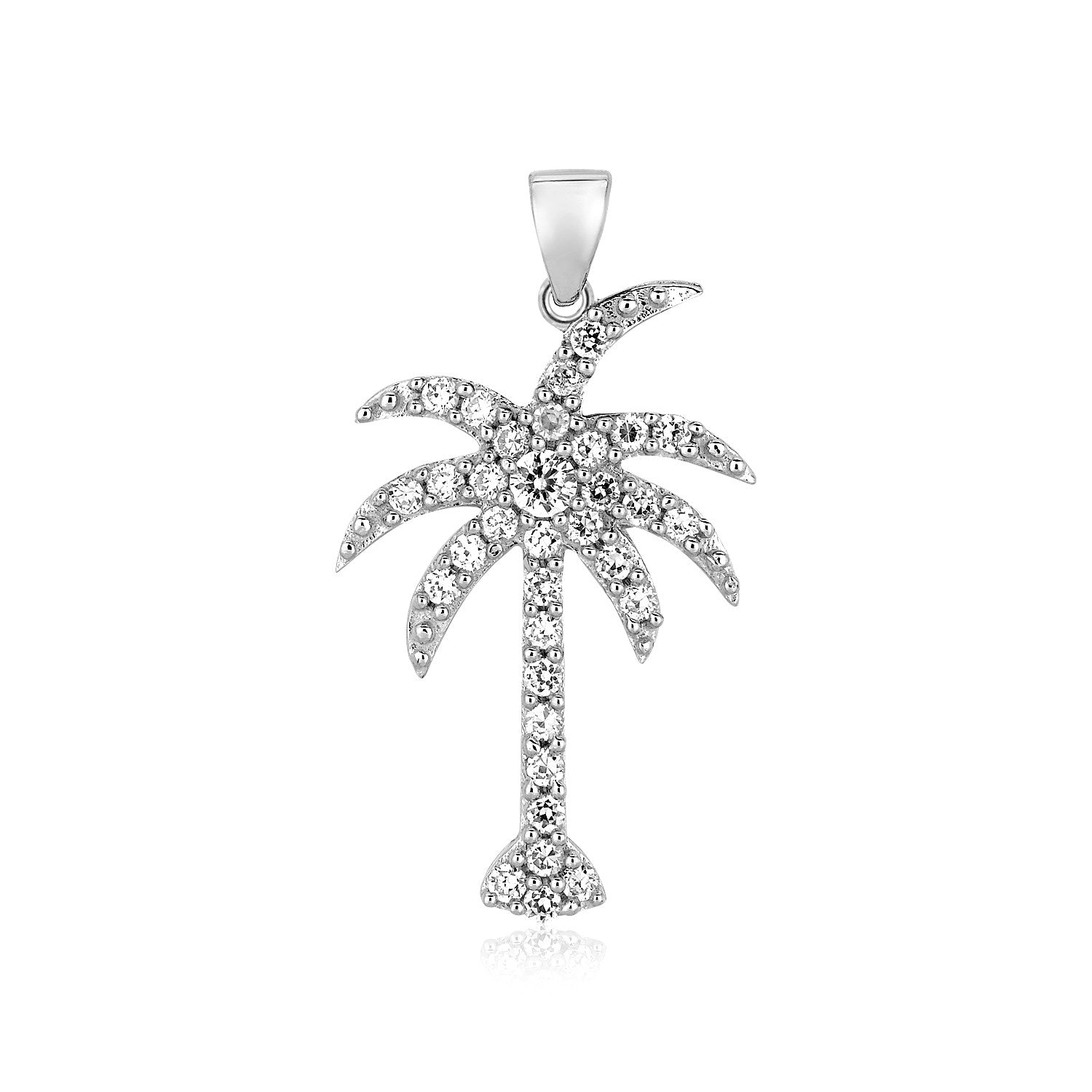 Sterling Silver Palm Tree Pendant with Cubic Zirconias