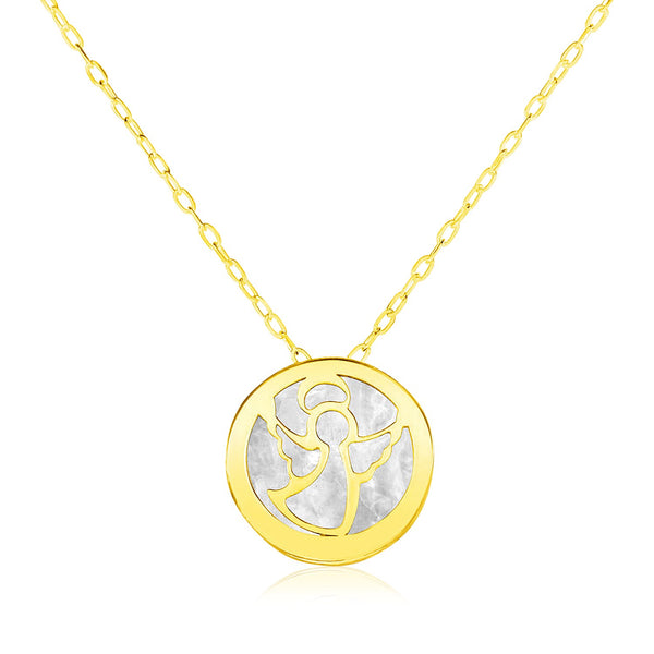 14k Yellow Gold Necklace with Angel Symbol in Mother of Pearl