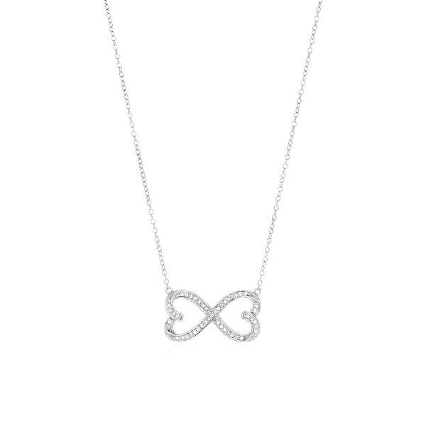 Double Heart Infinity Necklace with Cubic Zirconia in Sterling Silver