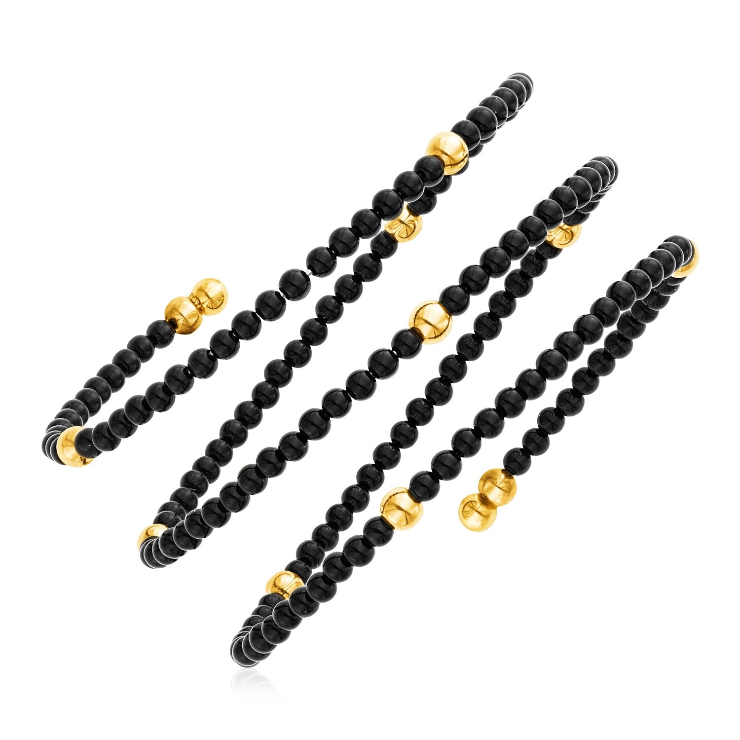 14k Yellow Gold Wrap Around Bangle with Black Onyx and Polished Beads
