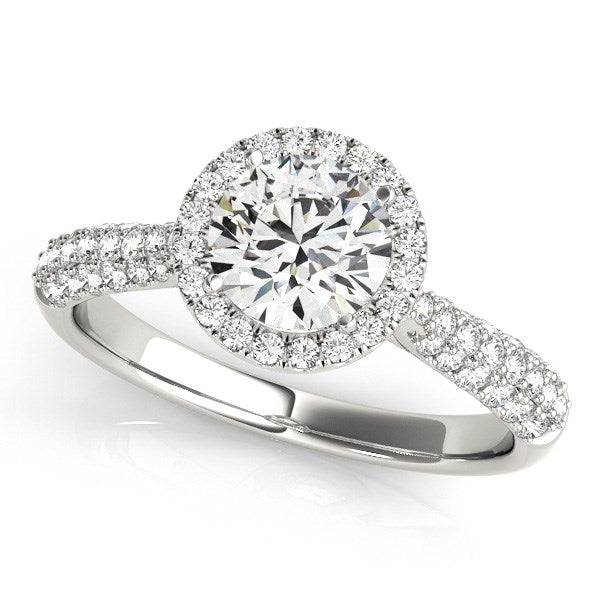 14k White Gold Halo Diamond Engagement Ring with Pave Band (1 1/3 cttw)