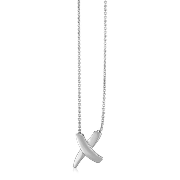 14K White Gold Polished X Necklace