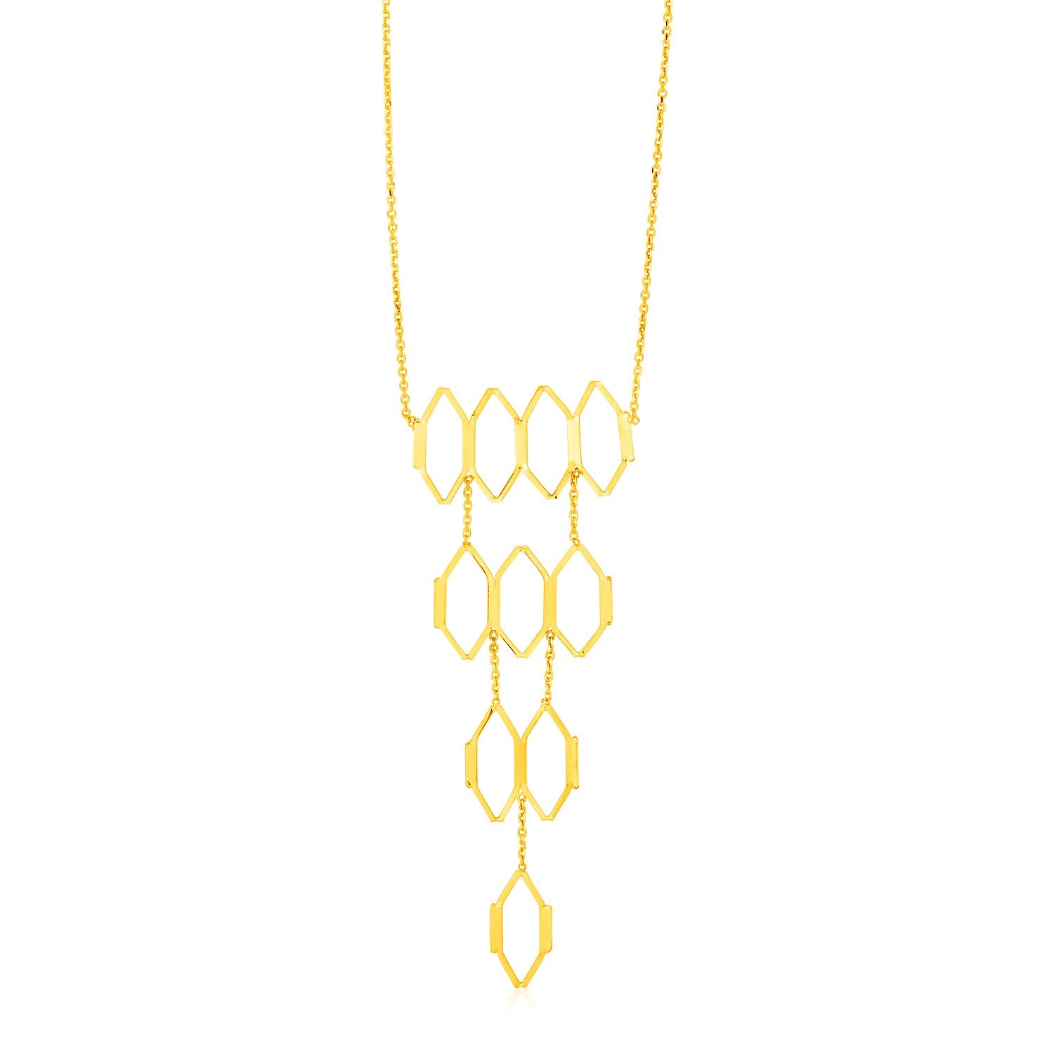 14K Yellow Gold Tiered Honeycomb Motif Necklace