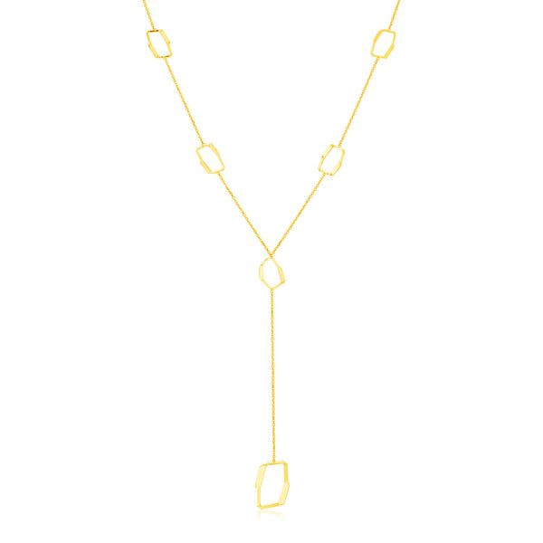 14K Yellow Gold Necklace with Abstract Honeycomb Stations