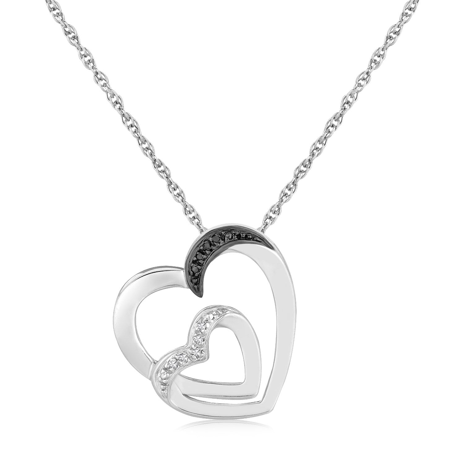 Sterling Silver Loop Dual Heart Diamond Accented Pendant (.02 cttw)