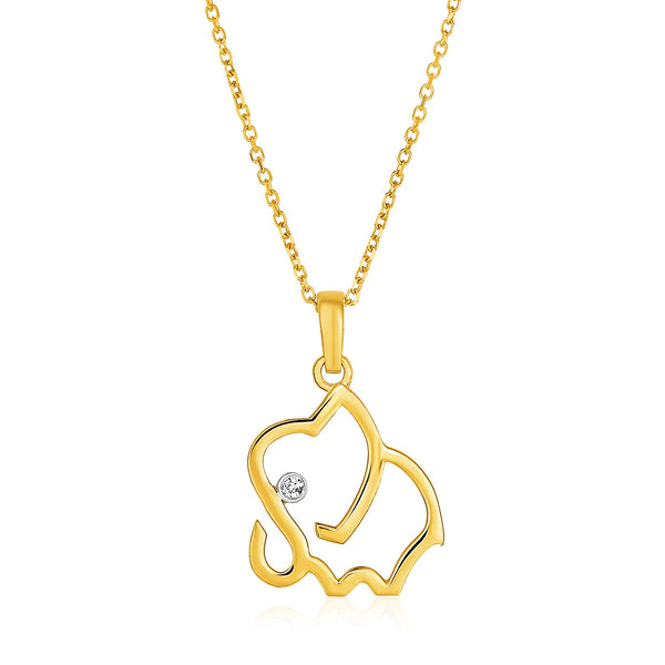 14k Yellow Gold Necklace with Gold and Diamond Open Elephant Pendant