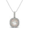 Load image into Gallery viewer, 14k White And Rose Gold Cushion Shape Halo Diamond Pendant (1/2 cttw)